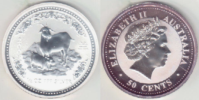 2003 Australia 1/2oz silver 50 Cents (Year of the Goat)